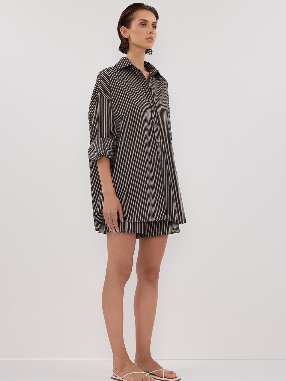DISSH Brown and White Striped Shirt And Short Set - Picture 4 of 11